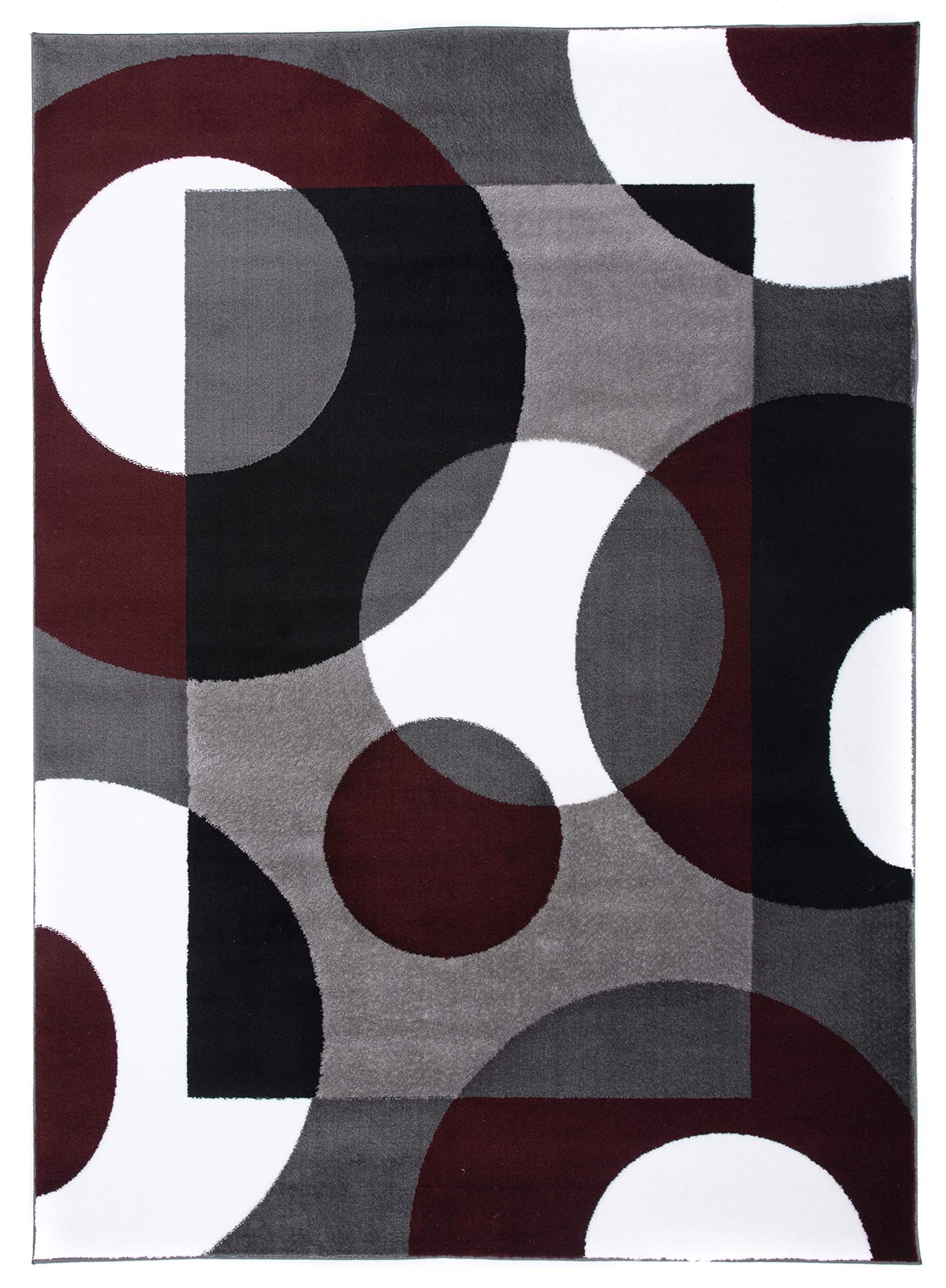 Rugshop Modern Circles Carpet Easy Maintenance for Home Office,Living Room,Bedroom,Kitchen Soft Area Rug 5'3" x 7'3" Burgundy