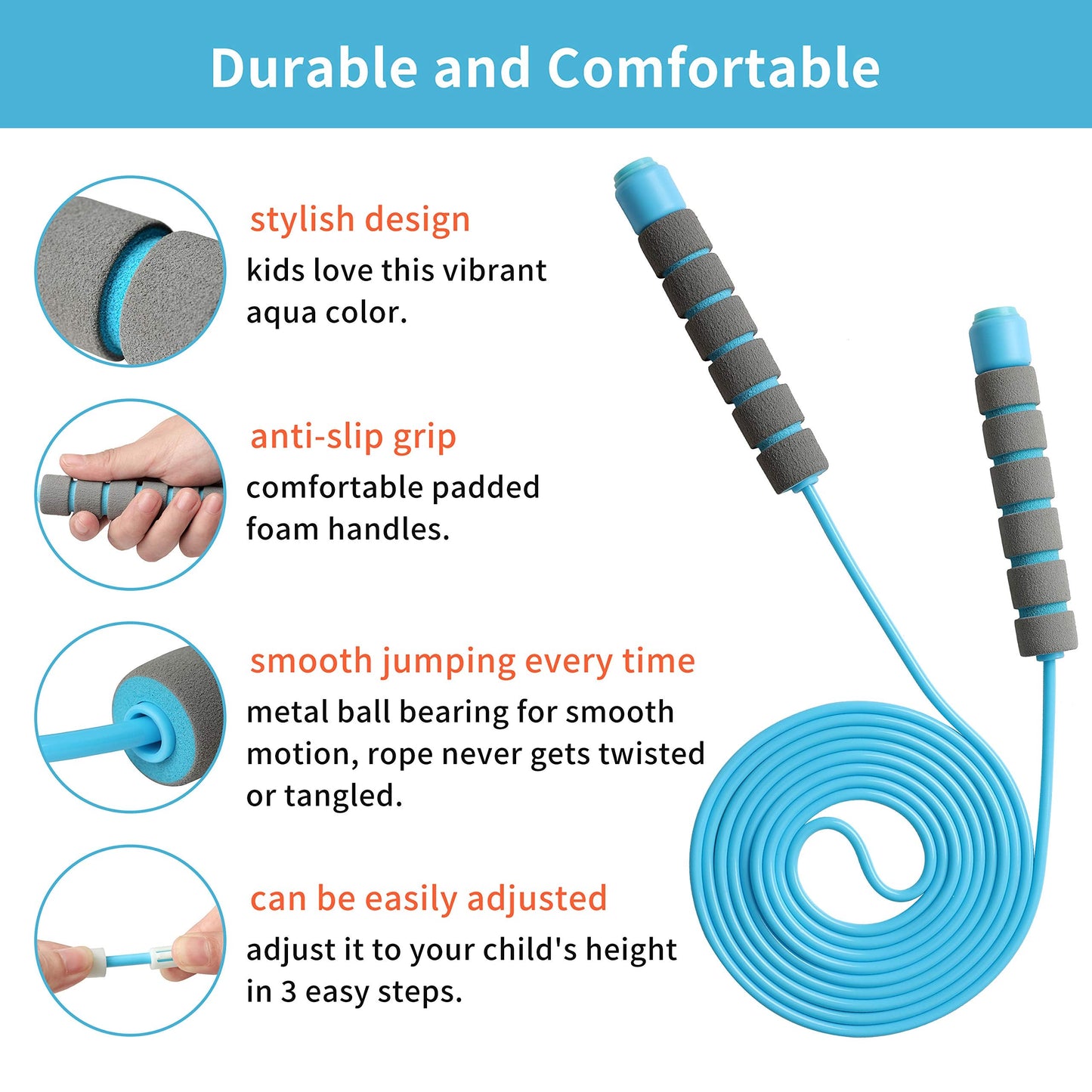 Blue Adjustable Jump Rope and Detachable Hula Hoop for Kids, Teens and Adults - Adjustable Jump Rope up to 9 Feet - Hoola Hoop Adjustable 24 Inches to 28 inches Diameter