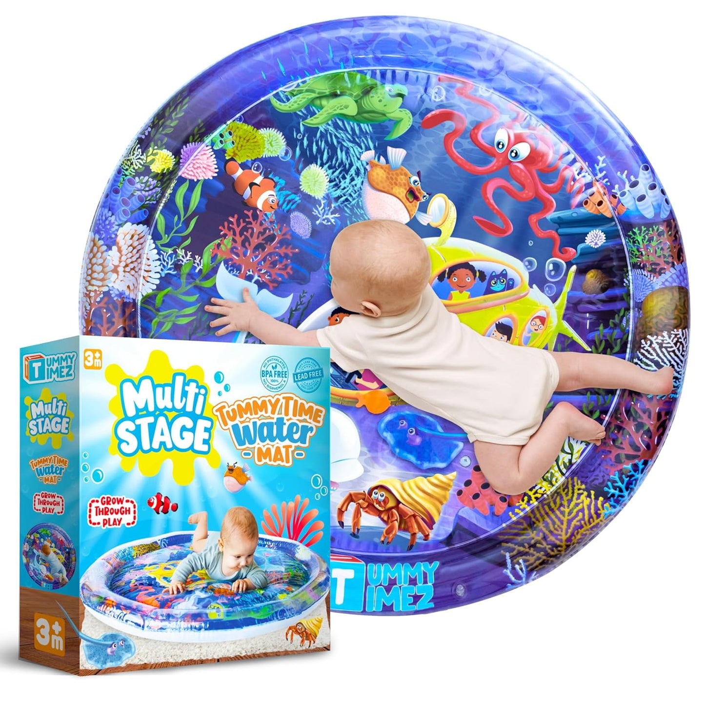 Premium Tummy Time Water Mat, Extra Large Multi-Stage Activity Center Promoting Baby Motor & Sensory Development, Inflatable Playmat Visual Stimulation Gift Infants Toddlers Boys Girls