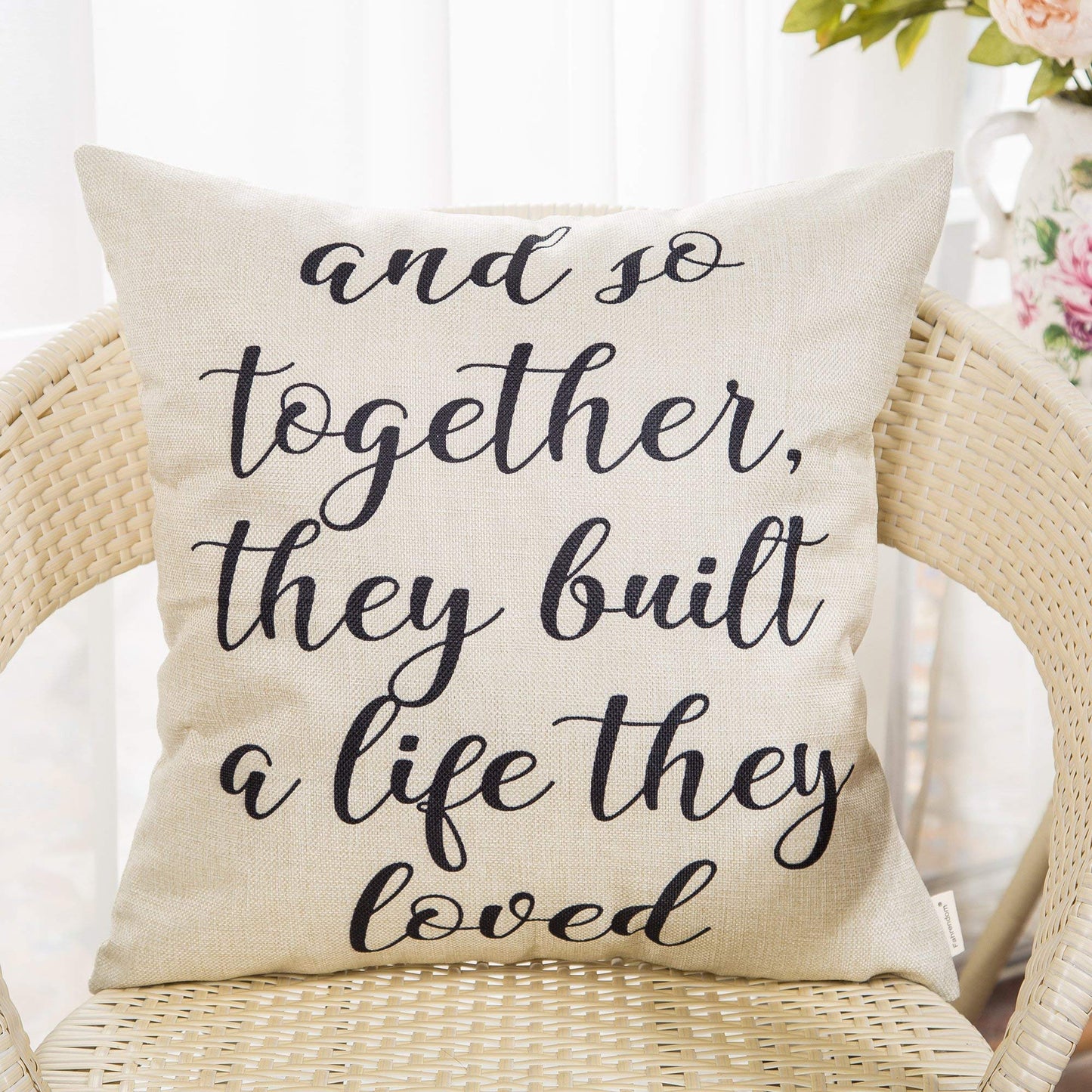 Fahrendom and So Together They Built a Life They Loved Farmhouse Décor Family Decoration Sign Cotton Linen Home Decorative Throw Pillow Case Cushion Cover with Words for Sofa Couch, 18 x 18 in