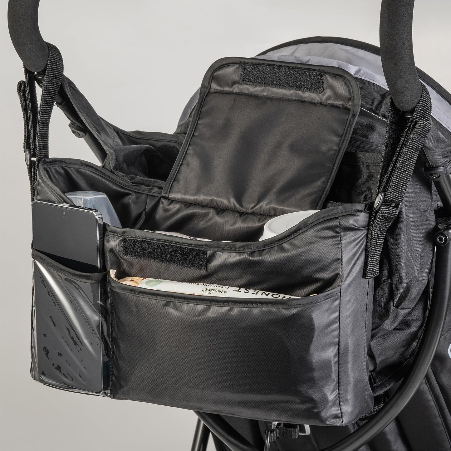 Tiny Twinkle Universal Stroller Organizer with Adjustable Strap - Waterproof Stroller Caddy Fits Baby Jogger, Nuna, Graco, Donna and Bugaboo Strollers（Black）