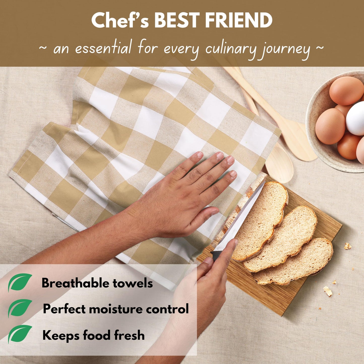 Native Fab 12 Pack Buffalo Check Kitchen Towel 16"x26" - Cotton Dish Towels Washable - Absorbent Tea Towels, Soft Hand Towel with Hanging Loop, Dish Cloth Set - Beige White