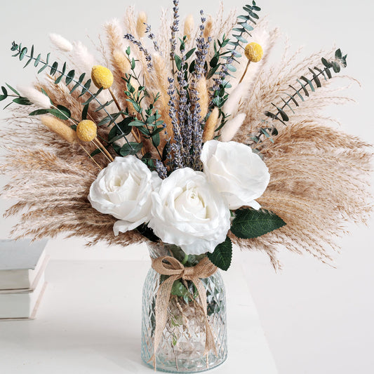 Faux Flower Arrangement with Vase, Center Pieces Decoration for Table, Pampas Grass Floral Décor, Thanksgiving & Christmas Coffee Table Decorations, Artificial Flowers in Vase, Centro de Mesa