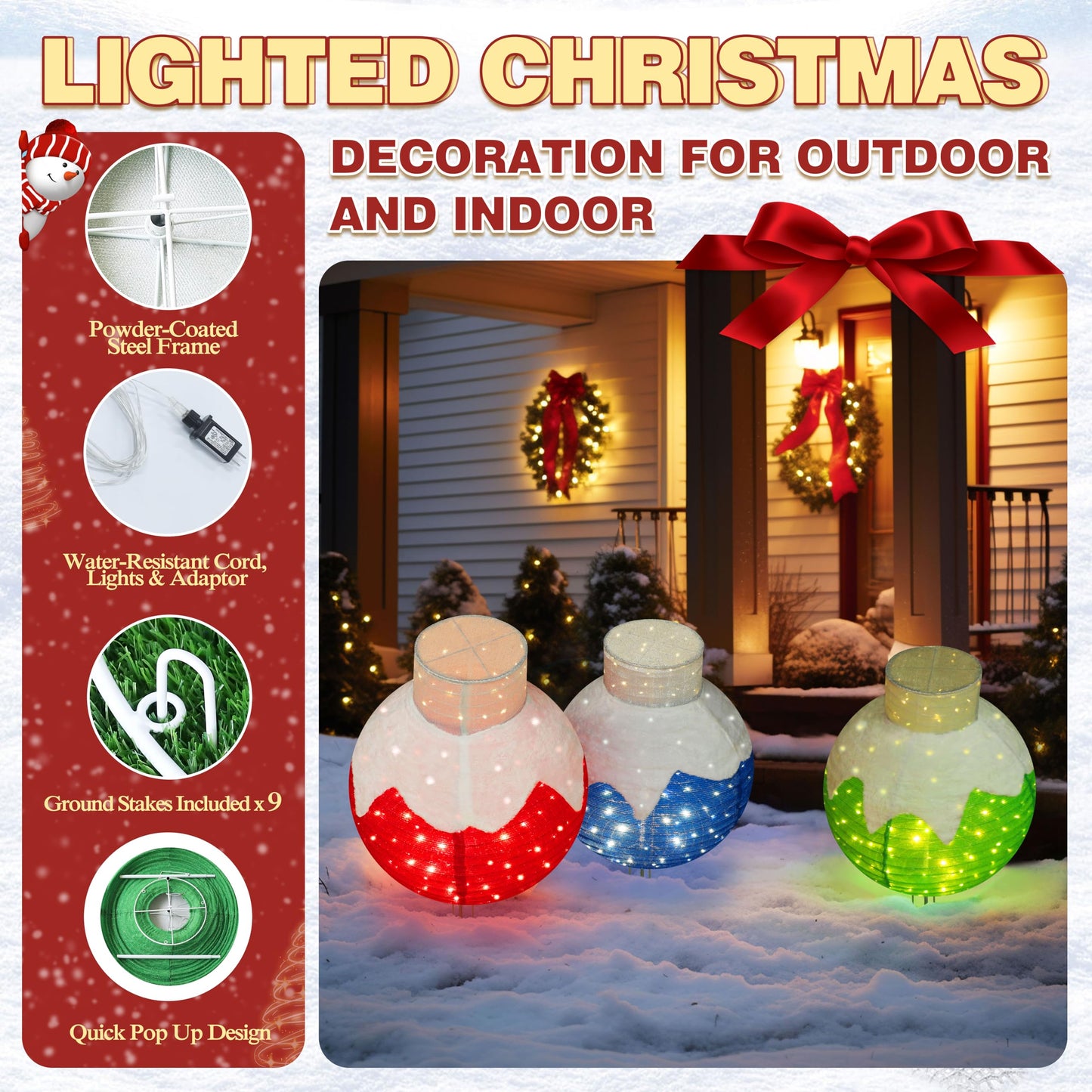 MUPATER Lighted Ornament Stack Outdoor Christmas Decoration, pop-up pre-Lighted Ornament Holiday Decor Set with 90 LED Lights for Home Yard, Patio, Party