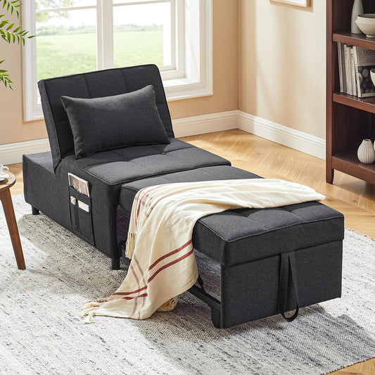 LegacyAmerhome Sleeper Chair, 4-in-1 Multi-Functional Sofa Bed Chair, Single Recliner with Pillow Side Pockets and 5 Levels of Adjustable Backrest, for Living Room Bedroom (Dark Gray)