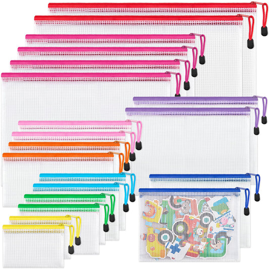 JARLINK 18 Pack 8 Sizes Mesh Pouch, 9 Colors, Waterproof Zipper Bags Document Multipurpose Travel Bags for Office, School, Board Game, Puzzles, Cosmetics, Travel Accessories, and Home Organization