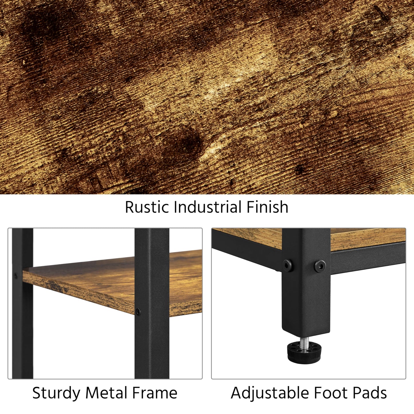 Yaheetech Large 3-Tier Tall End Table, 30 Inches High Side Table with Wooden Shelves & Strong Metal Frame for Living Room Small Space, 12 x 16 x 29.5 inches，Rustic Brown