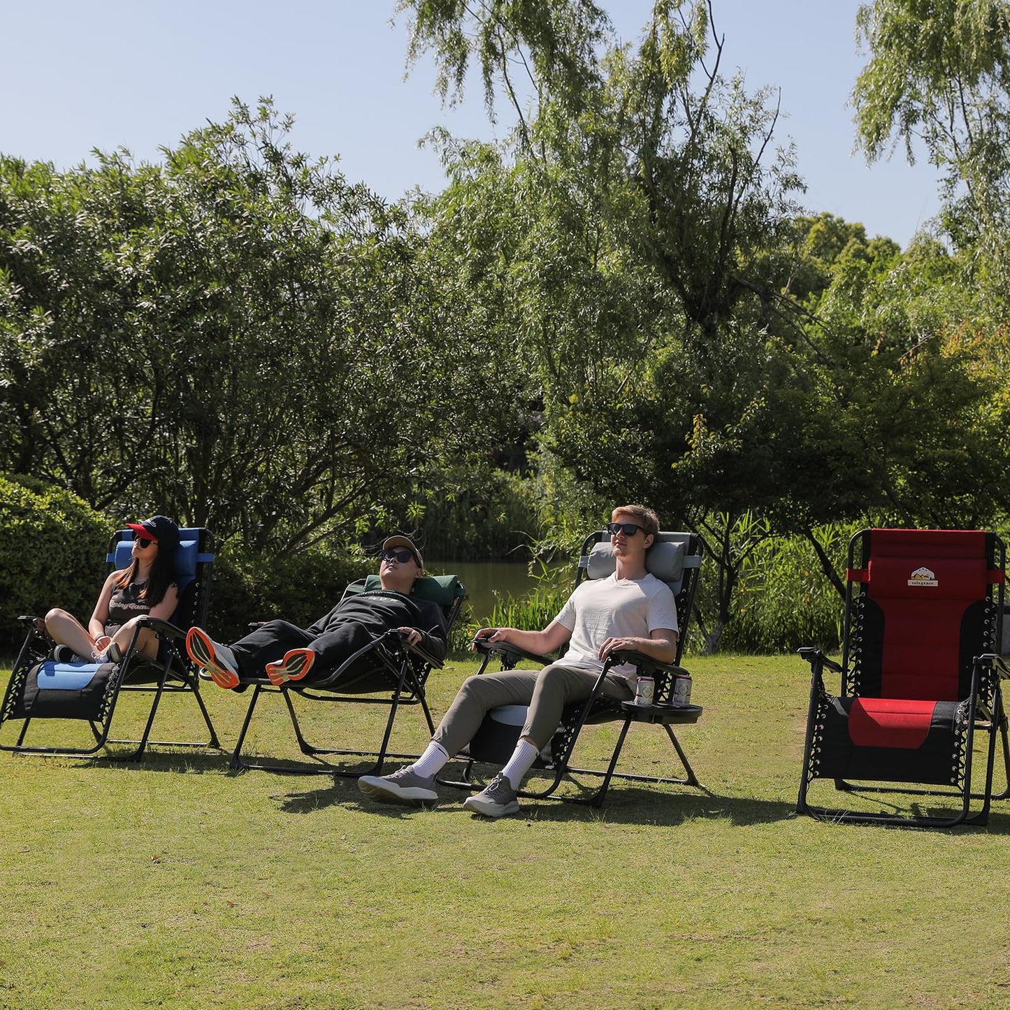 Colegence Oversized Padded Zero Gravity Lounge Chair, Foldable Patio Anti Gravity Reclining Chairs Folding Lawn Recliner with Cup Holder for Yard, Camping, Outdoor, Support 350 LBS, Black