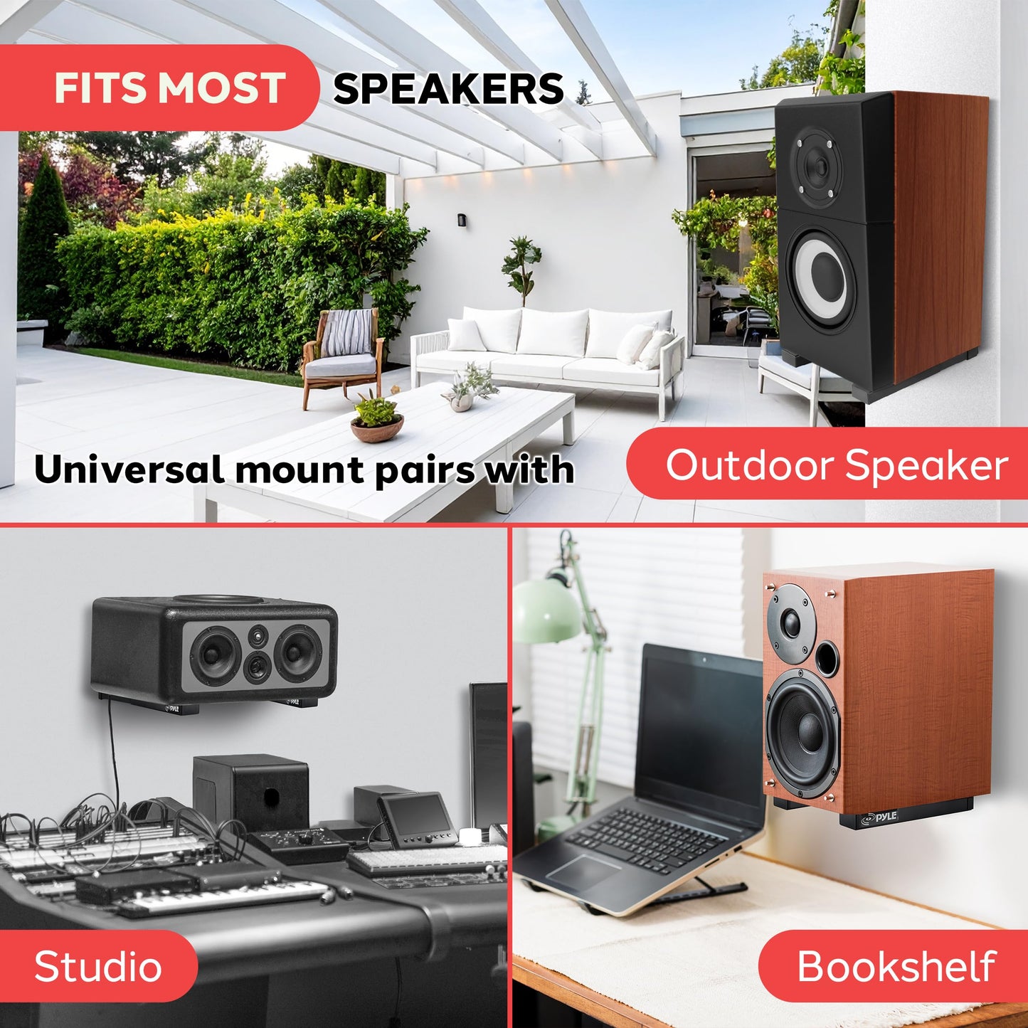 Pyle Adjustable Speaker Wall Mount Brackets - 2 Pack Extendable Steel Arms for Center Channel, Small or Large Speakers & Soundbars - 110 lbs Capacity, 6.7-11.8" Depth - Includes Mounting Hardware