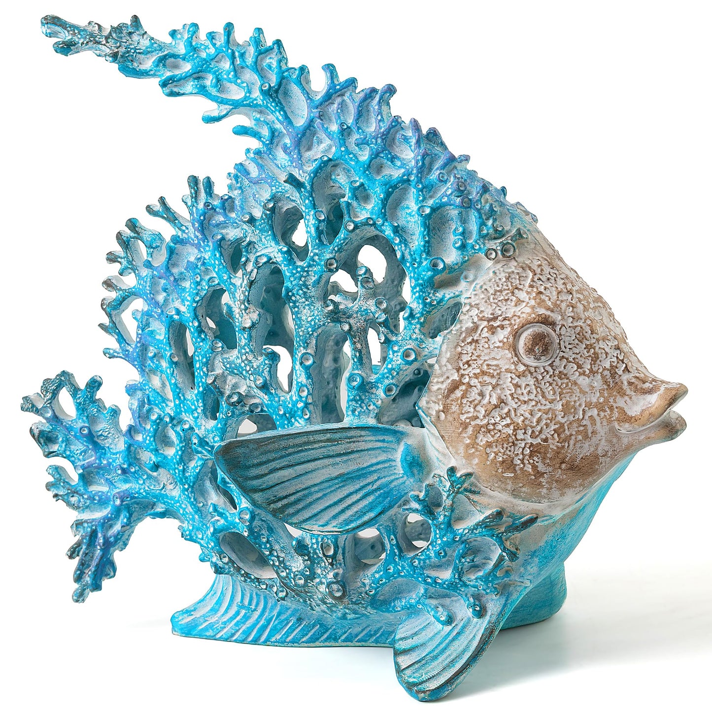 VVGIFTS Beach Coastal Decor Coral Reef Angelfish Home Office Desk Decor Sculpture Statue for Tabletop Shelf Bathroom Decoration Ornament Gift (Turquoise and Blue)