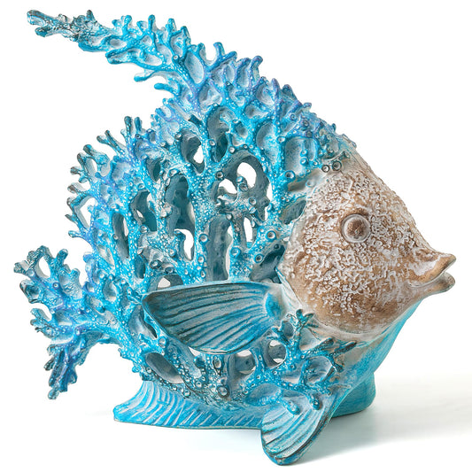 VVGIFTS Beach Coastal Decor Coral Reef Angelfish Home Office Desk Decor Sculpture Statue for Tabletop Shelf Bathroom Decoration Ornament Gift (Turquoise and Blue)