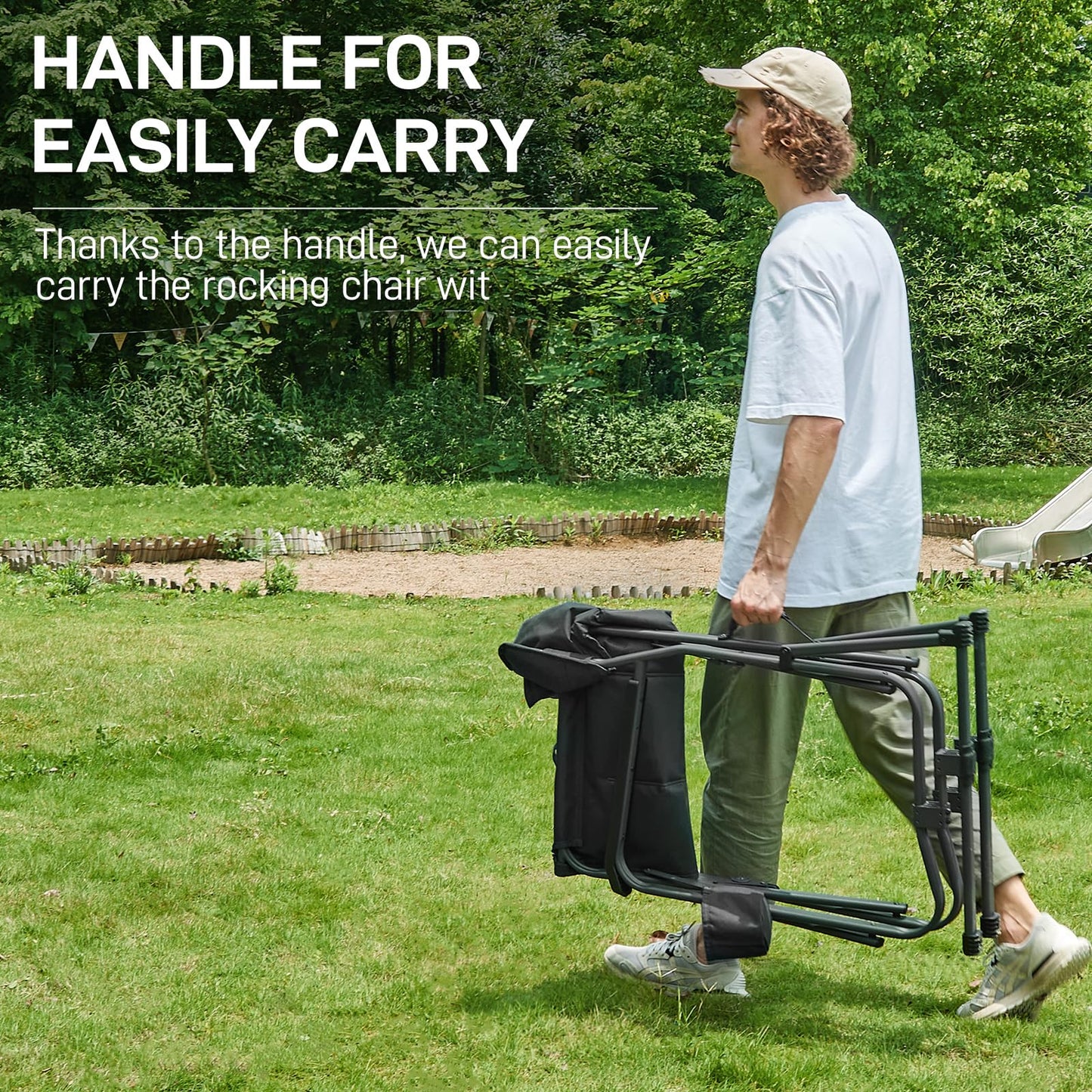 EVER ADVANCED Rocking Chair Outdoor, Quick Set Rocker Camping Chair for Adult, Foldable Rocker Chair Lightweight, Portable Folding Rocker Chair for Patio, Living Room, Balcony, Supports 300 LBS, Black