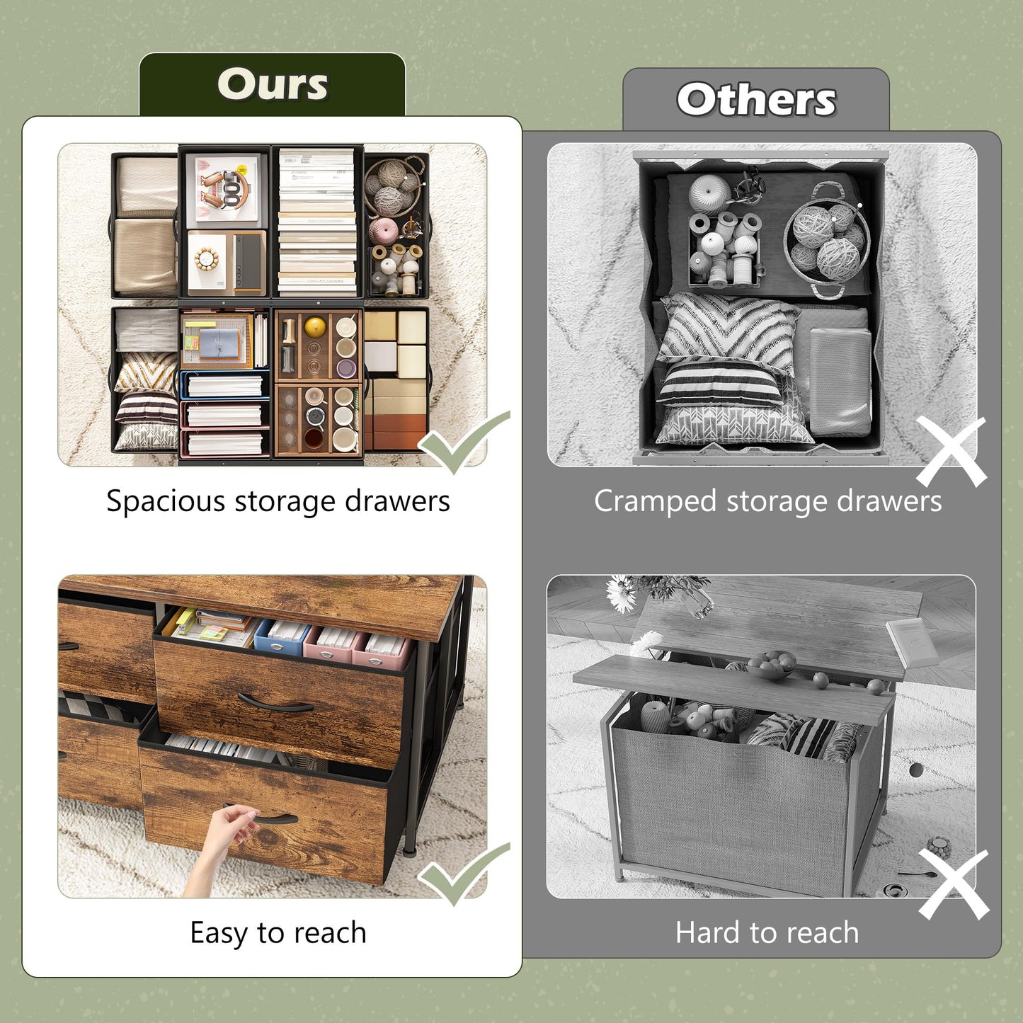 EnHomee Coffee Table with Storage, Modern Coffee Tables for Living Room, Black Center Table with Fabric Drawer and Large Hidden Space for Bedroom, Home, Office