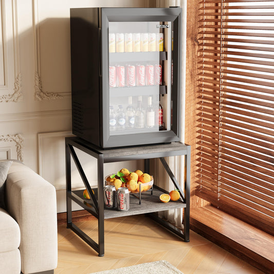 Mexin 20 Inch Square End Table, Mini Fridge Stand with 2-Tier Storage Shelf, High Load Capacity Side Table for Living Room Bedroom, Grey Oak