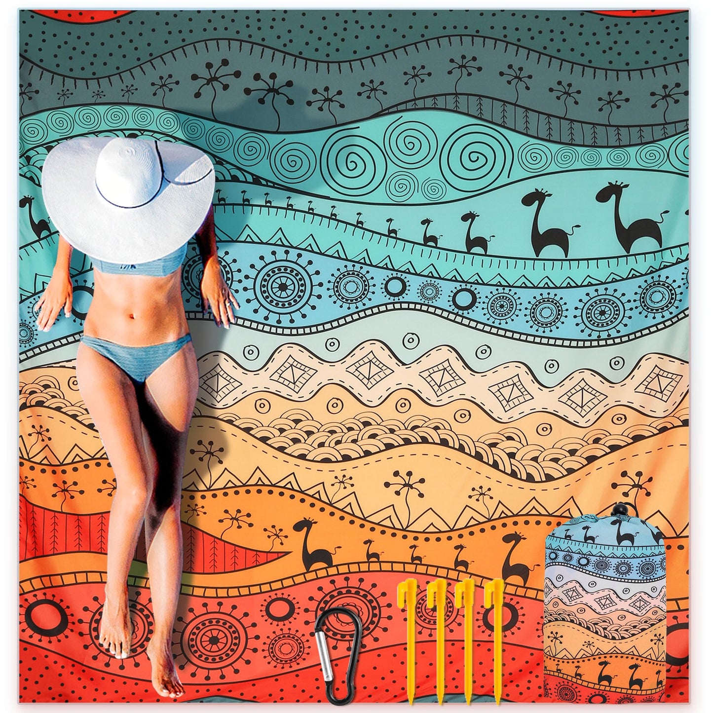 Beach Blanket Waterproof Sandproof Extra Large Beach Mat 79" X 83"/120"x108"for 1-8 Adults Quick Drying Durable Outdoor Picnic Mat for Beach Travel Camping Hiking