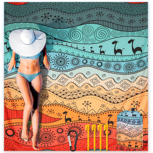 Beach Blanket Waterproof Sandproof Extra Large Beach Mat 79" X 83"/120"x108"for 1-8 Adults Quick Drying Durable Outdoor Picnic Mat for Beach Travel Camping Hiking