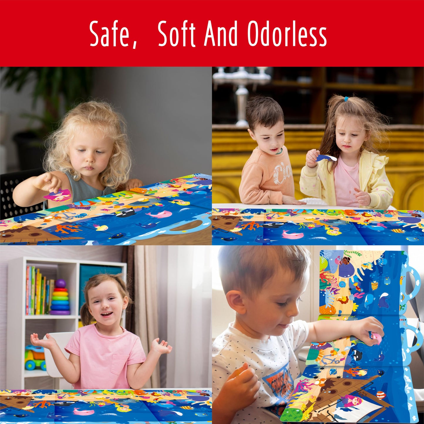 Reusable Sticker Book, 35 Marine Theme Static Stickers Waterproof Animals & Mermaid Decals Matching Game Activity Books Educational Learning Toys for Toddlers Girls Boys Preschooler