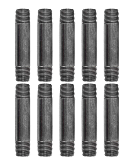 PIPE DÉCOR 1/2” x 4” Malleable Cast Iron Pipe Nipple, Pre Cut Connectors, Industrial Steel Grey Fits Standard Half Inch Black Threaded Pipes Nipples and Fittings, Build Vintage DIY Furniture, 10 Pack