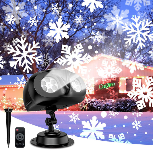 Snowflake Projector Lights JACKYLED Dual-Head Christmas Snowflake Light Projector HD Outdoor Indoor Festival Lighting Decoration with Remote, Timer, and 16.4ft Cord for Xmas, New Year, Winter Party