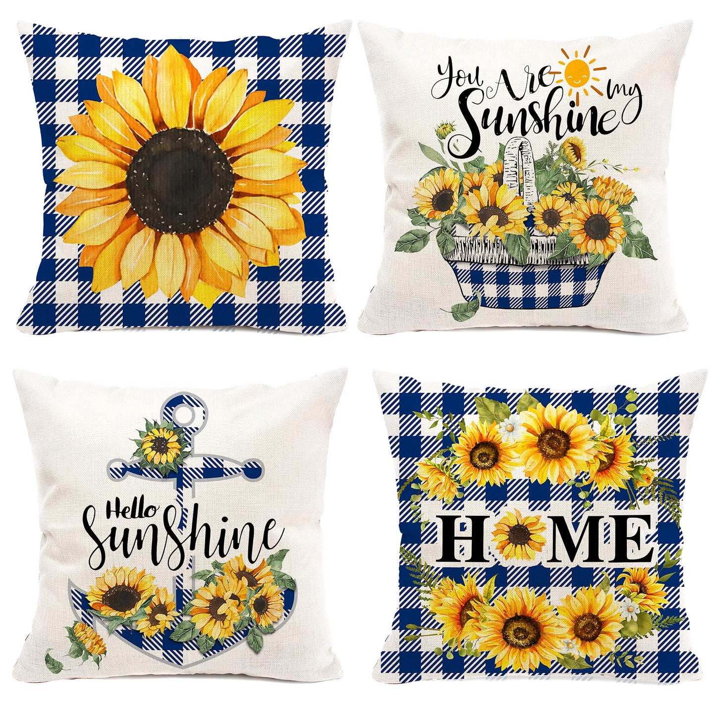 pinata Sunflower Pillow Covers 18x18 Set of 4, Sunflowers Outdoor Throw Pillows for Couch, Yellow Blue Summer Pillow Covers, Farmhouse Sunflower Decor for Home Outdoor Sofa Couch