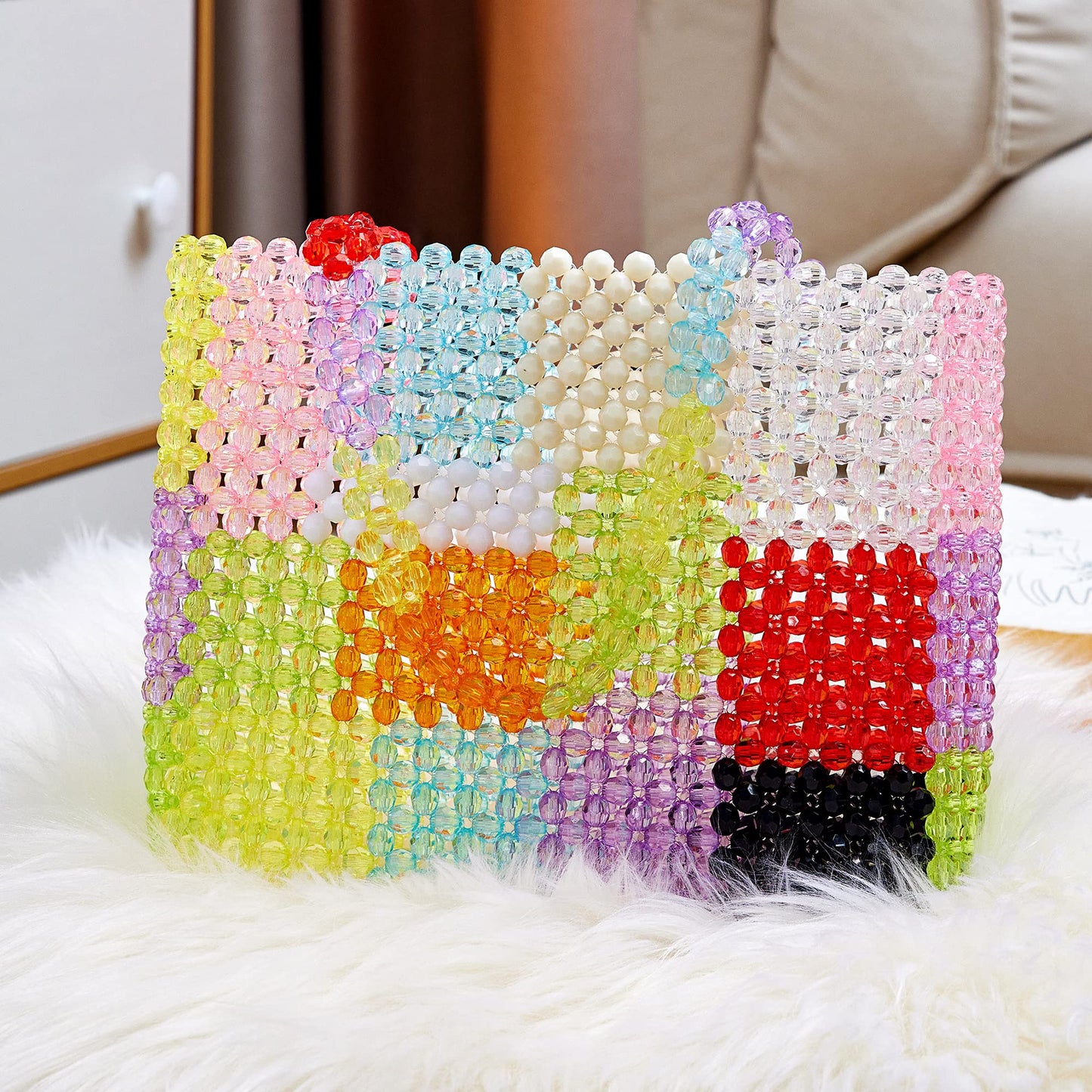 Grandxii Beaded Bag Summer Beach Bag Acrylic Handbags Handmade Tote Bags for Wedding Party Rainbow Colorful