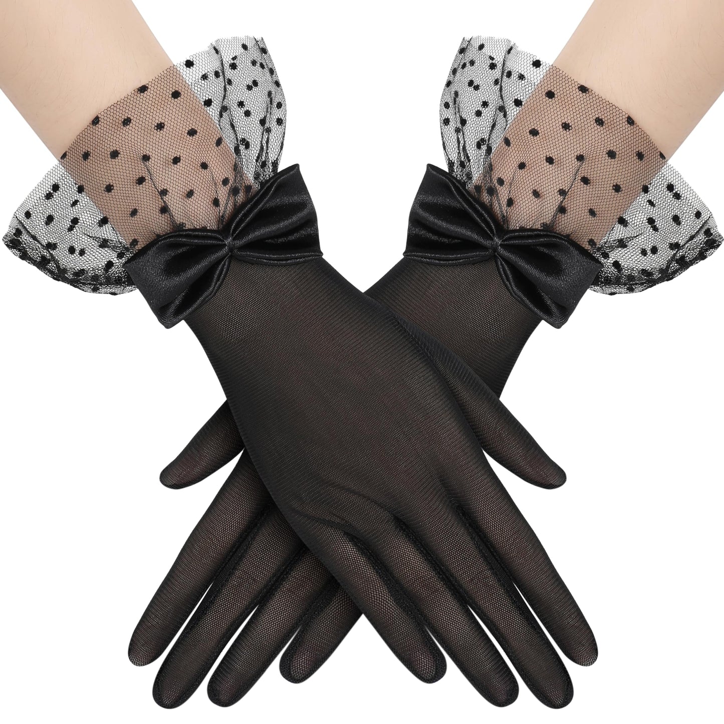 BABEYOND Lace Gloves for Women - Bow Short Prom Gloves Evening Elegant Accessories for Wedding Opera Party