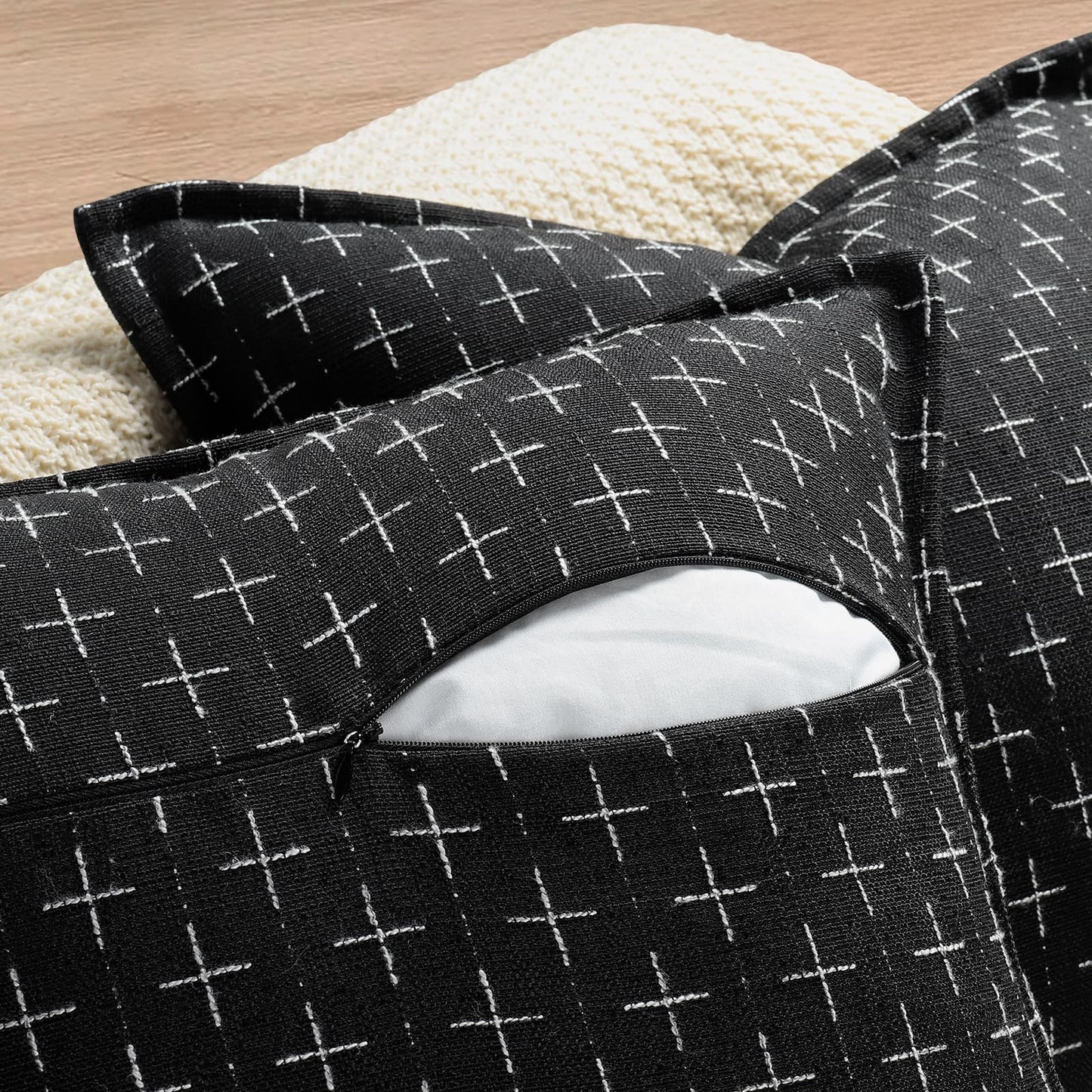 ZWJD Pillow Covers 18x18 Set of 2 Soft Polyester Textured Pillow Covers with Stylish Flange Edge Cozy Farmhouse Throw Pillows for Couch Bed Sofa Living Room