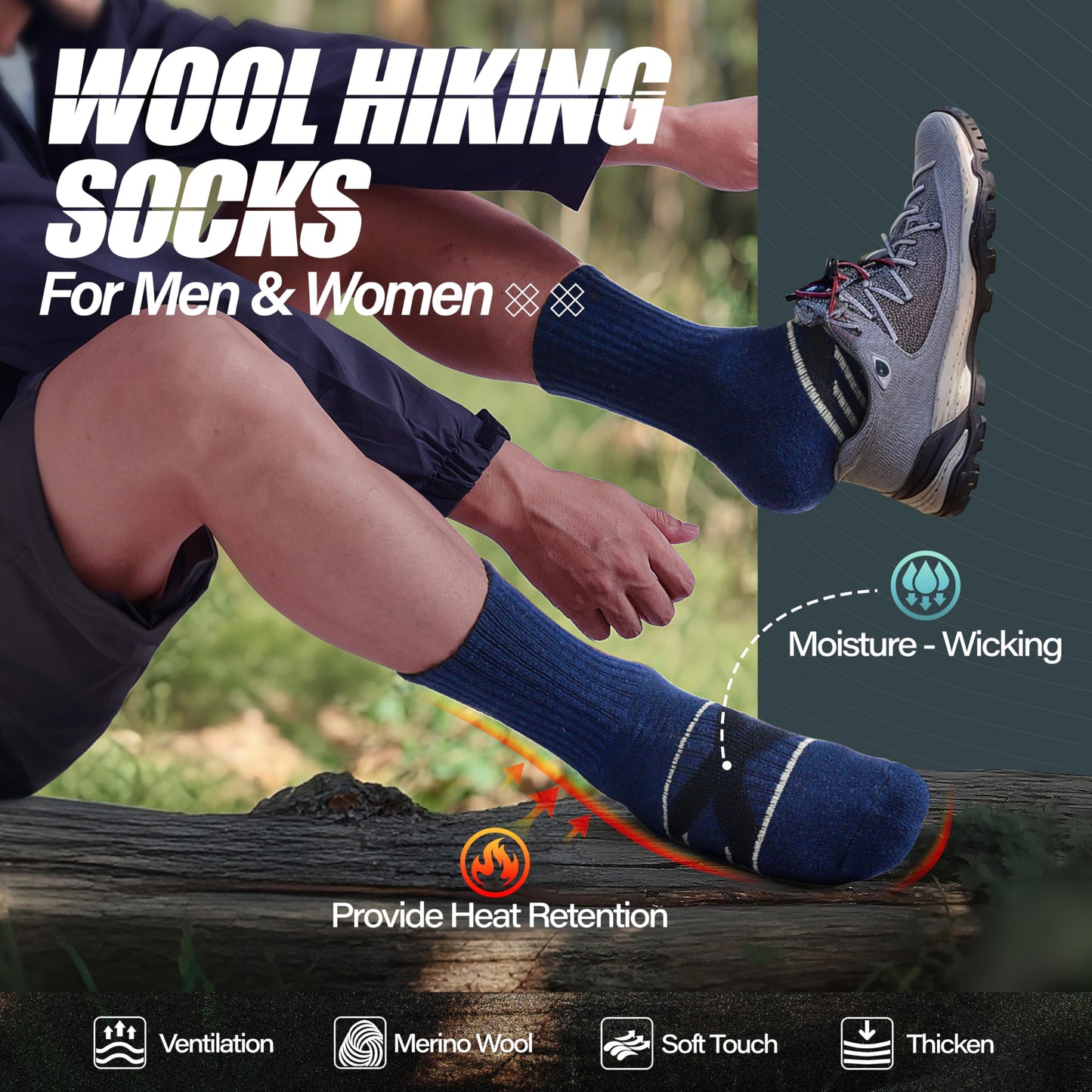 ANTSANG Merino Wool Socks for Men & Women Thermal Winter Hiking Warm Thick Crew Cozy Boot Work Gift Socks Stocking Stuffers 5 Pairs(Assorted D,L)