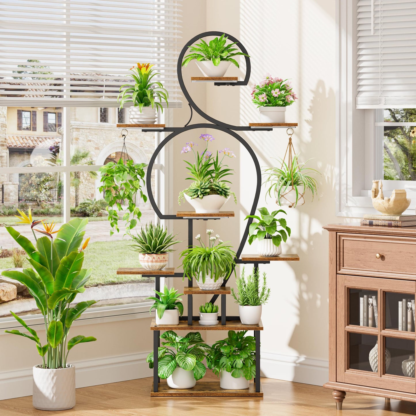 POZILAN Plant Stand Indoor with Grow Light - 9 Tiered 63" Tall Indoor Plant Shelves for Multiple Plants, Large Plant Shelf with Grow Light, Lighted Plant Stand for Indoor Plants