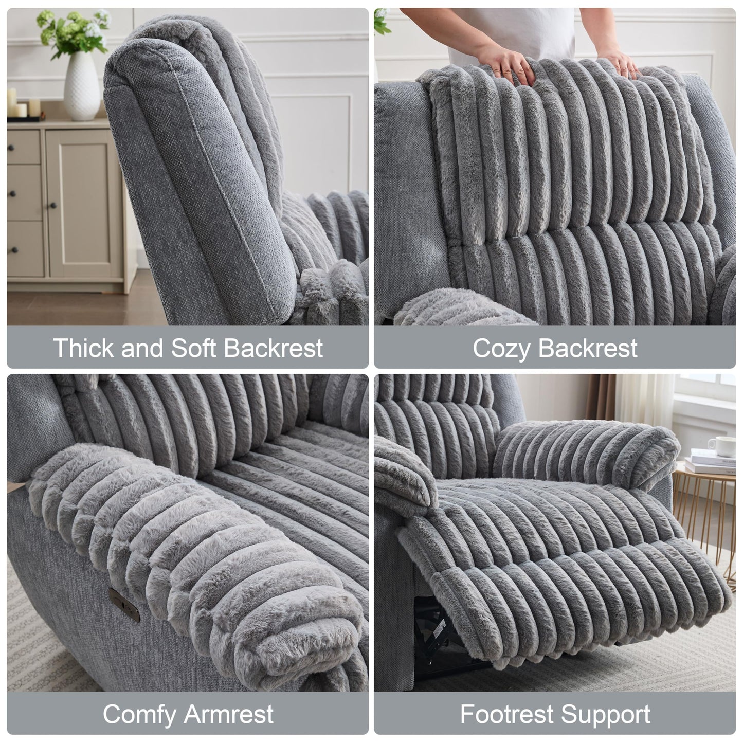 Oversized Power Recliner Chair for Adults, 42" Wide Electric Reclining Chair with USB Port, Faux Fur Overstuffed Single Recliner Chairs for Living Room/Bedroom/Office