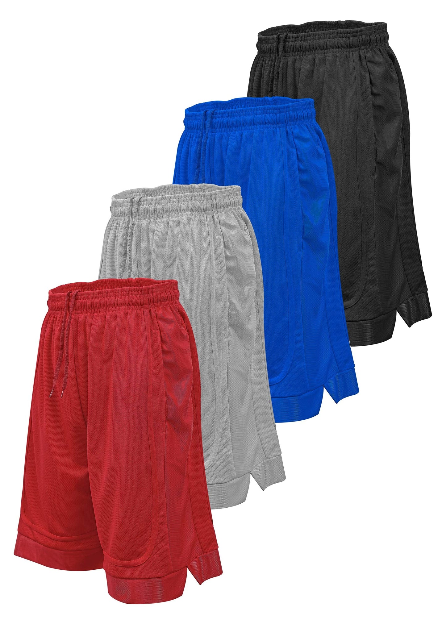 Starting 5 Mens Basketball Shorts with Pockets, Active Athletic Performance Gym Workout Shorts for Men Workout Shorts, 4 Pack (as1, Alpha, x_l, Regular, Regular, Black/Red/Silver/Royal)