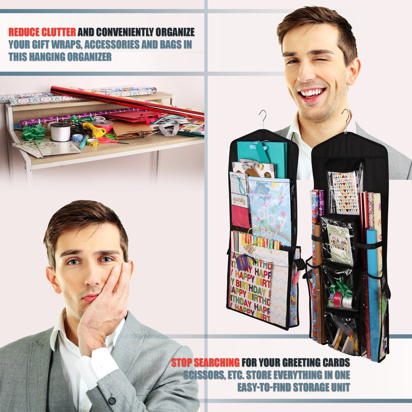 Regal Bazaar Double-Sided Hanging Gift Bag and Gift Wrap Organizer (Black)