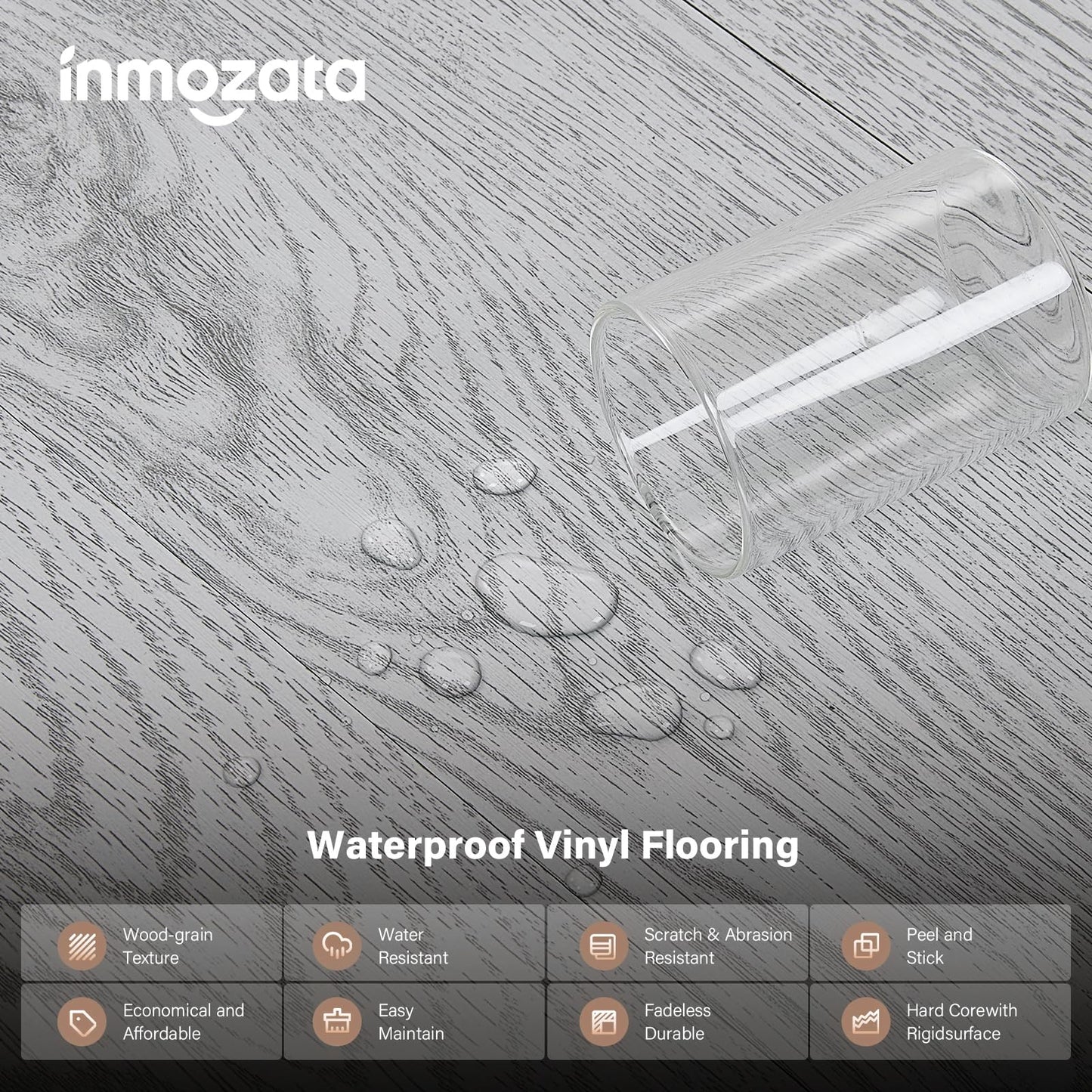 Peel and Stick Floor Tile, INMOZATA Self Adhesive Vinyl Plank Flooring Tile Wood Grain Look 36-Pack 54 Sq.Ft Waterproof Tile Sticker for Bedroom, Living Room, Kitchen, RV(Light Gray)