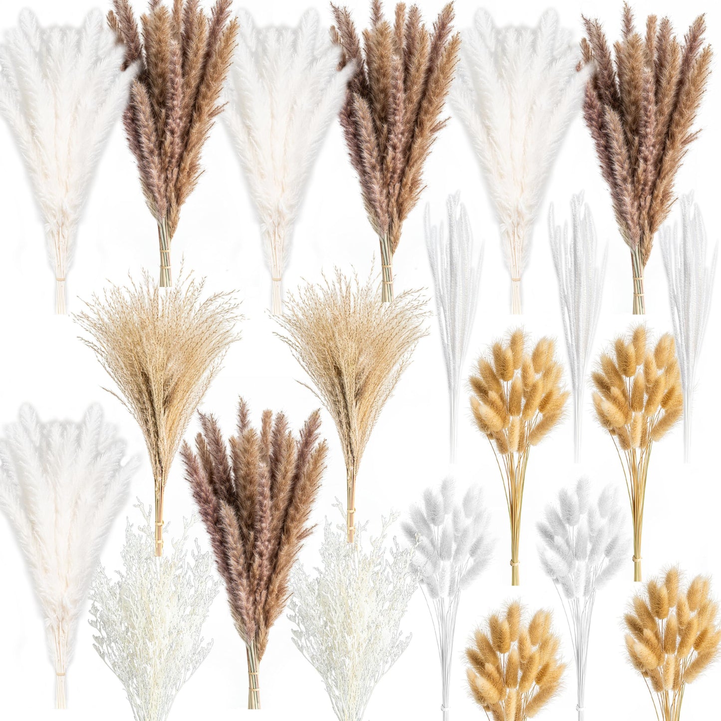 120PCS Natural Pampas Grass Mix Bouquet | Dried Pampas Bouquet for Wedding Boho Flowers Home Table Decor Desk Decor, Rustic Farmhouse Decor (120PCS)