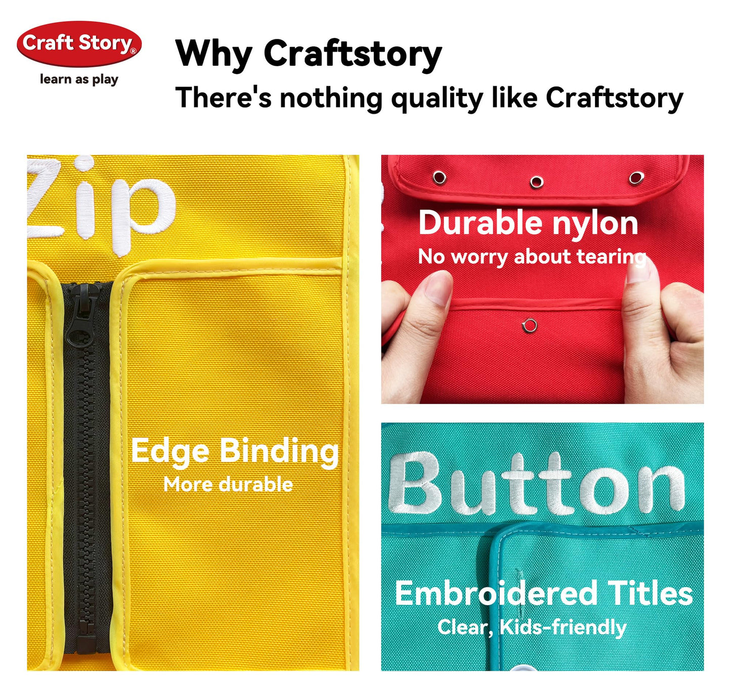 Craftstory Toddlers Montessori Busy-Board for 3 4 5 Year Basic-Life-Skills Shoe-Tying Practice for Kids, Buckle Zip String Toys Fine-Motor Skill Toys Teacher Resoures Preschool Classroom, Medium