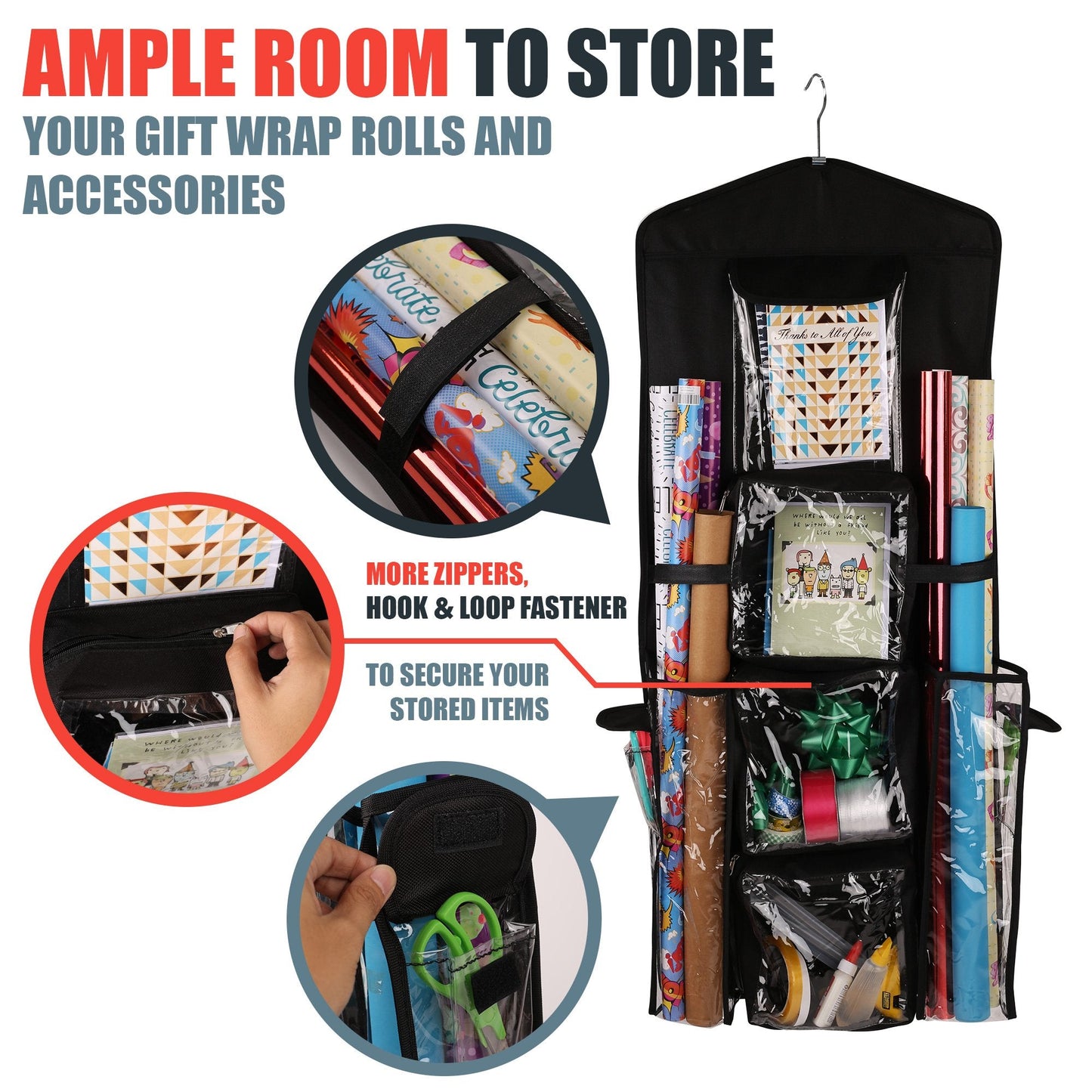 Regal Bazaar Double-Sided Hanging Gift Bag and Gift Wrap Organizer (Black)