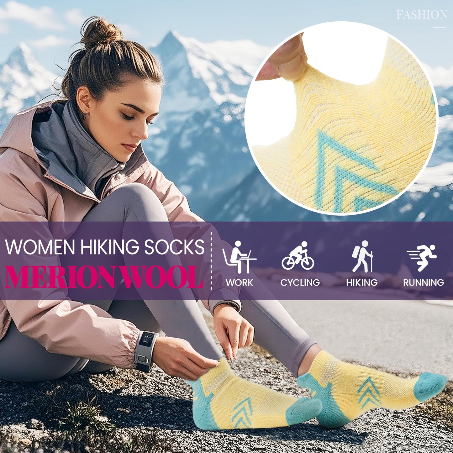 Velice Merino Wool Ankle Hiking Running Socks for Women Compression Support Thick Athletic Cushion Breathable No Show Socks 6 Pairs(Multicolor, Medium)