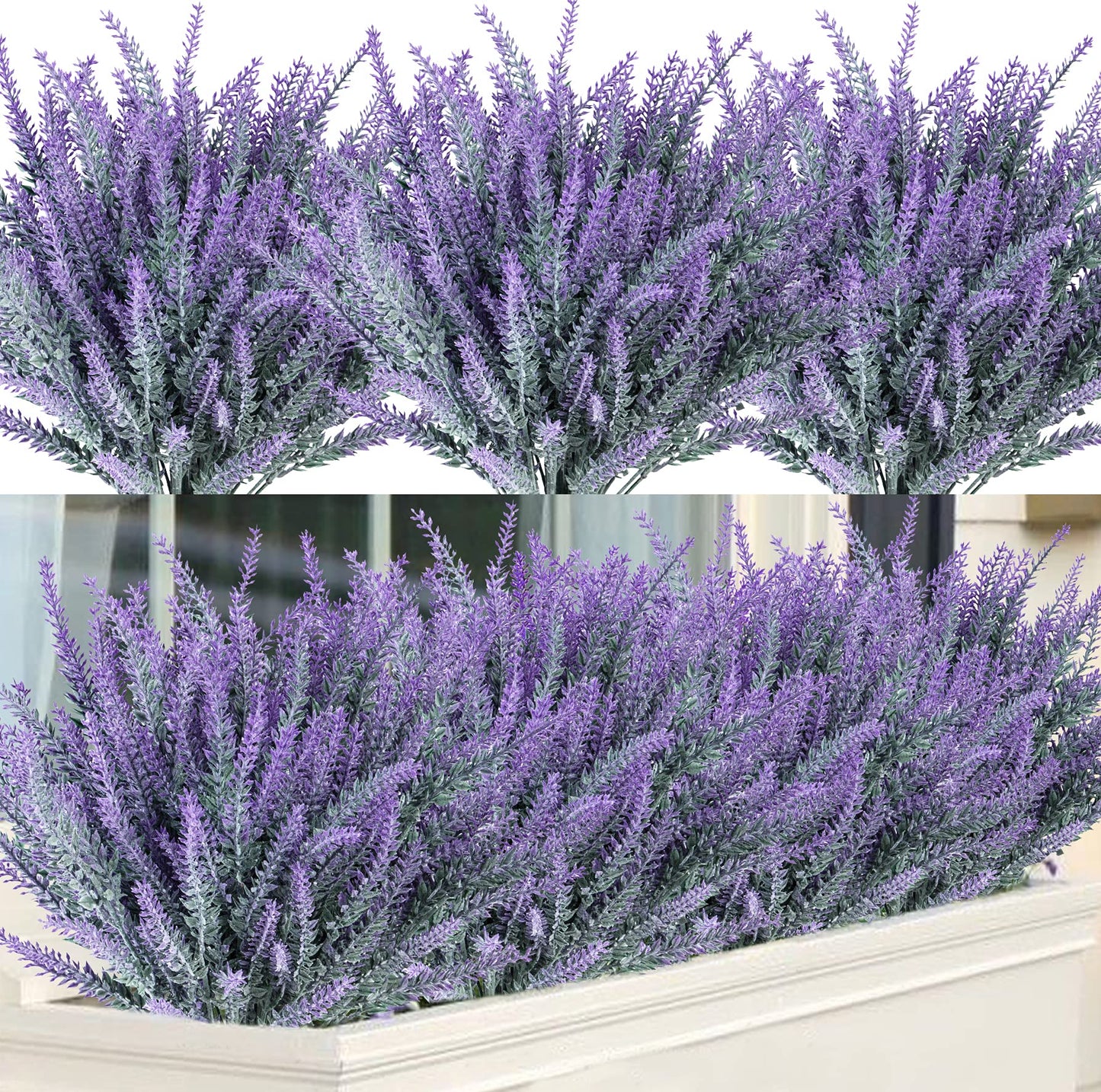 Ouddy Decor 12 Bundles Artificial Lavender Fake Flowers Faux Plastic Plants for Home Wedding Kitchen Garden Patio Window Box Office Table Centerpieces Indoor Outdoor Decor, Gray Purple