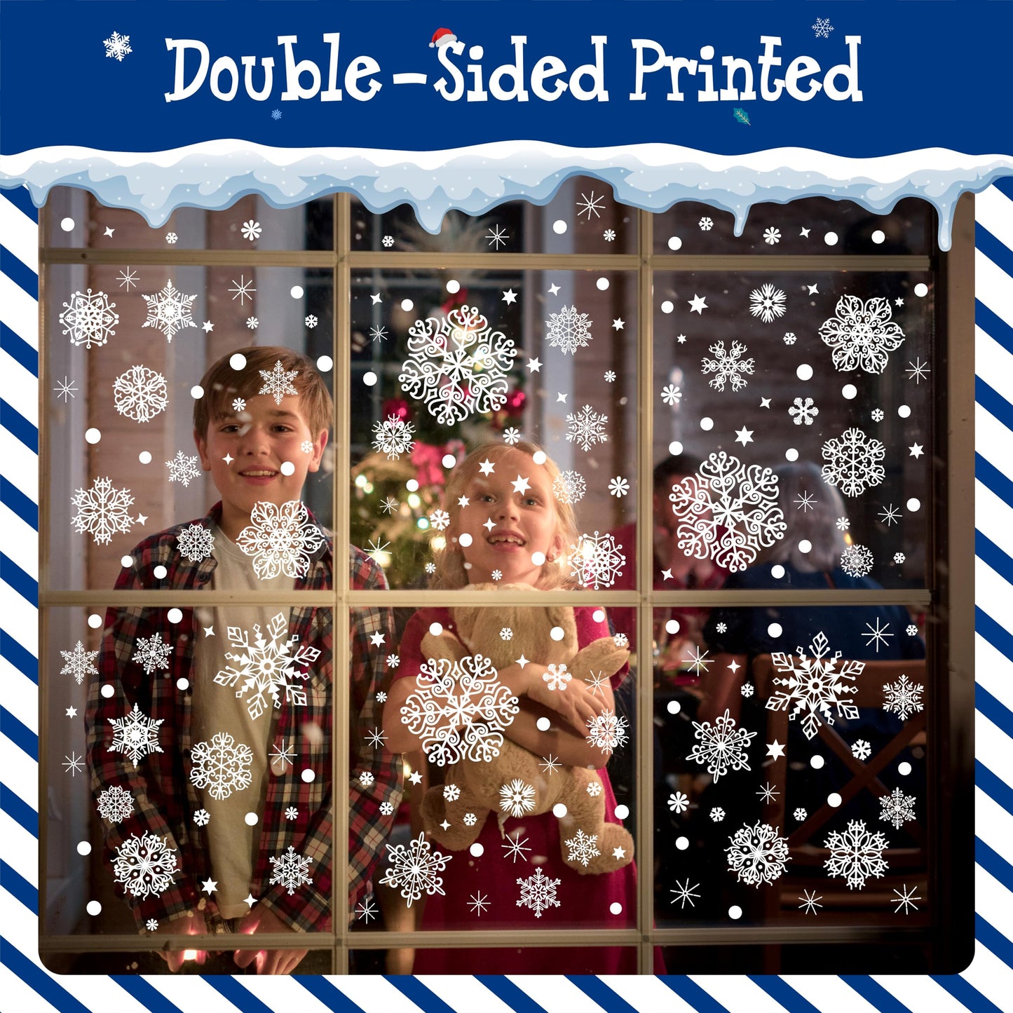 1000+ Double Sided Snowflake Window Clings, 30+ Designs Christmas Static Stickers Window Decoration Xmas Ornaments Reusable Winter Party Supplies New Year Decals for Winter Holiday (10 Sheets)