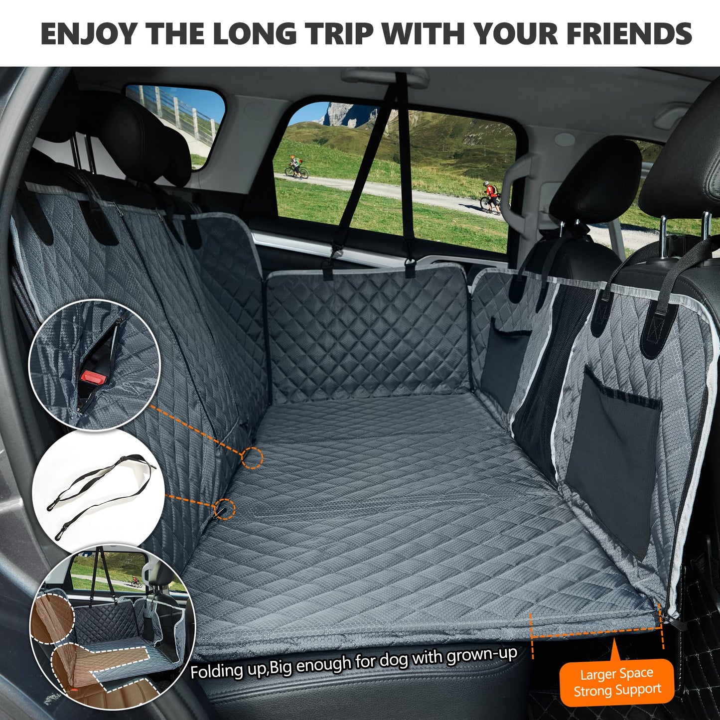 ANOSOSPECIAL Back Seat Extender,Dog Car Seat Cover,Waterproof Pet Hammock Travel Bed,Durable Camping Air Mattress,Non Inflatable Car Bed Mattress Easy Clean for Car SUV Truck (Grey)