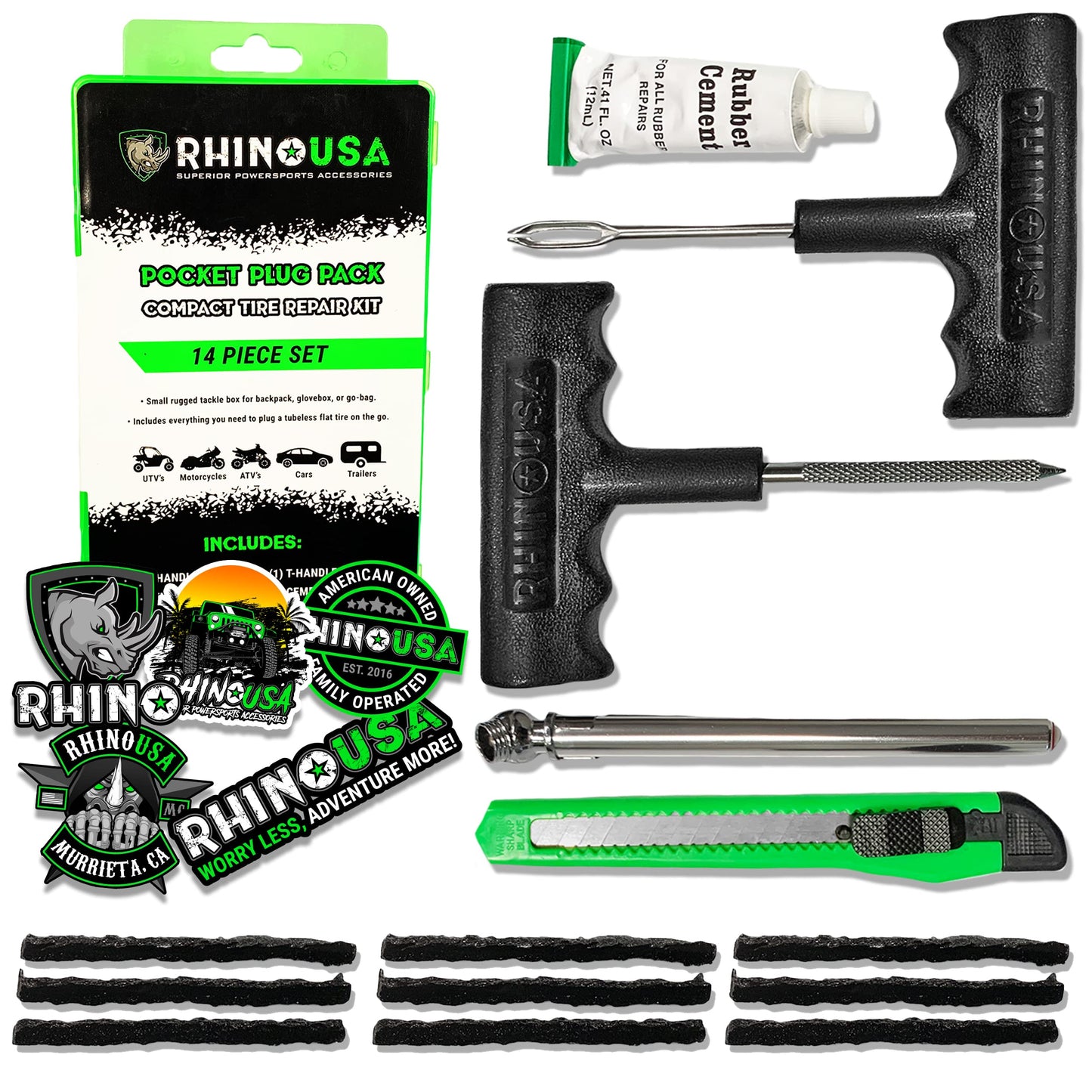 Rhino USA Tire Repair Kit (86-Piece) Professional Heavy Duty Tire Plug Kit to Fix Punctures & Patch Flats with Ease - Ultimate Tubeless Tire Repair Tools for Car, Motorcycle, ATV, UTV, RV and Trailer