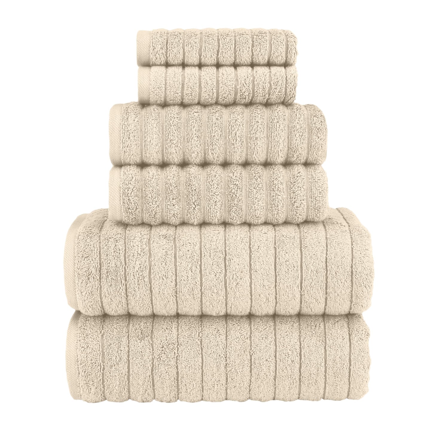 Elegant Comfort 100% Turkish Cotton Corduroy Ribbed Luxury Bath Towels 6-Piece Set, Premium Feel - Quick Dry, Highly Absorbent, Contains 2 Bath Towels, 2 Hand Towels, and 2 Washcloths, Ivory