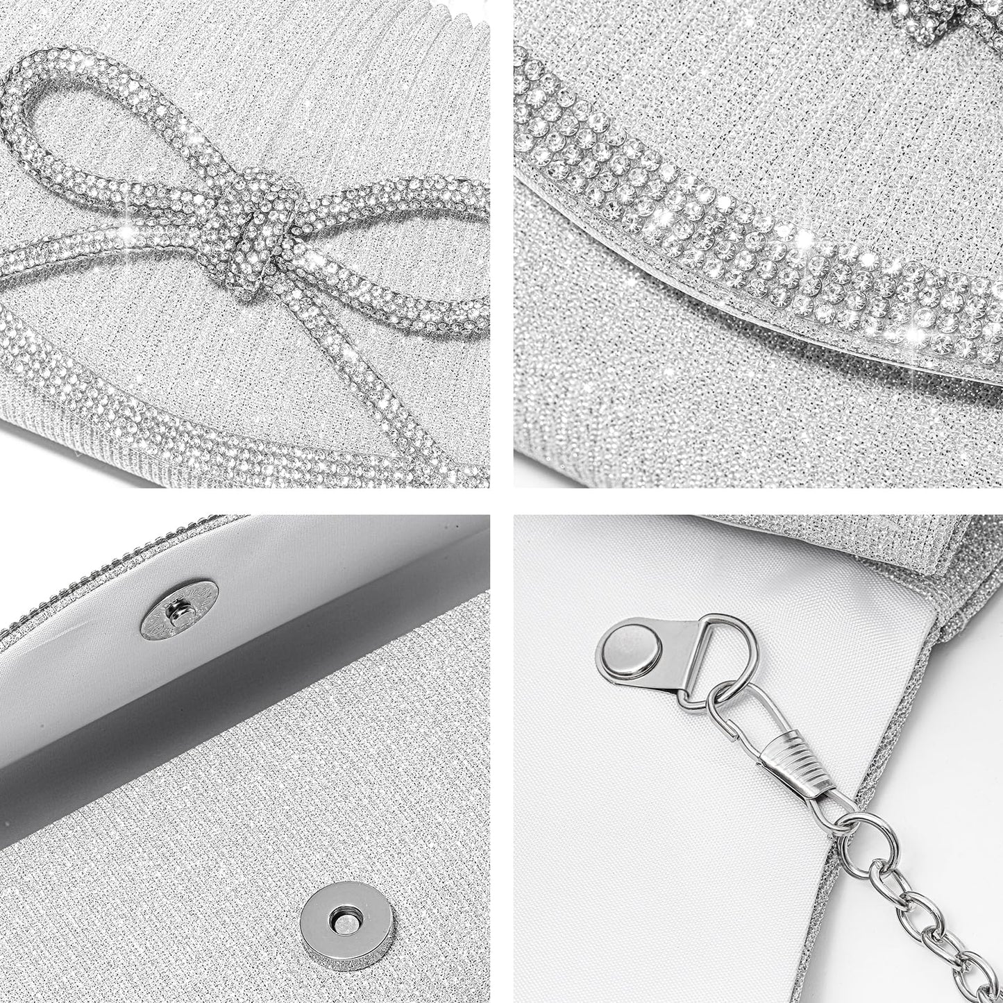 CurvChic Bow Evening Bag Sparkly Clutch Purses for Women Glitter Rhinestone Envelope Wedding Party Dressy Prom Purse