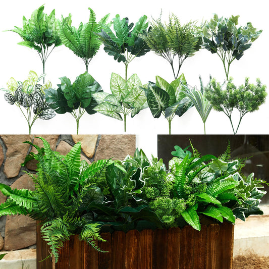 PARTY JOY 14 Bunches Fake Plants Outdoor, Fake Bushes UV Resistant Artificial Flowers Greenery Shrubs Faux Greenery for Outdoor Garden Patio Front Porch Yard Decor