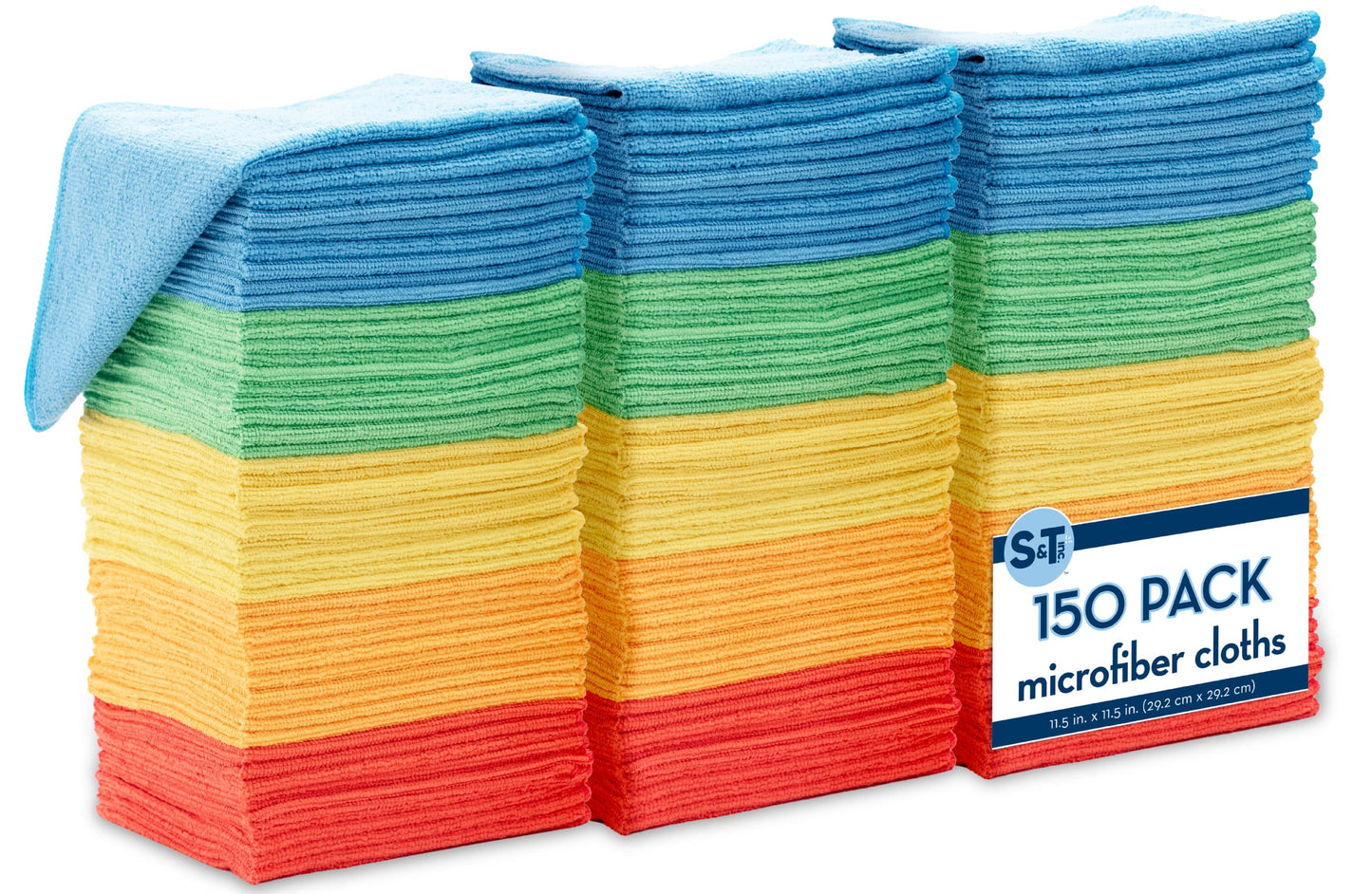 S&T INC. 100 Pack Microfiber Cleaning Cloth, Bulk Towels for Home, Reusable Microfiber Towels for Cars, Cleaning Rags, Assorted, 11.5 Inches x 11.5 Inches, 100 Count