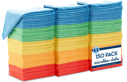 S&T INC. 100 Pack Microfiber Cleaning Cloth, Bulk Towels for Home, Reusable Microfiber Towels for Cars, Cleaning Rags, Assorted, 11.5 Inches x 11.5 Inches, 100 Count