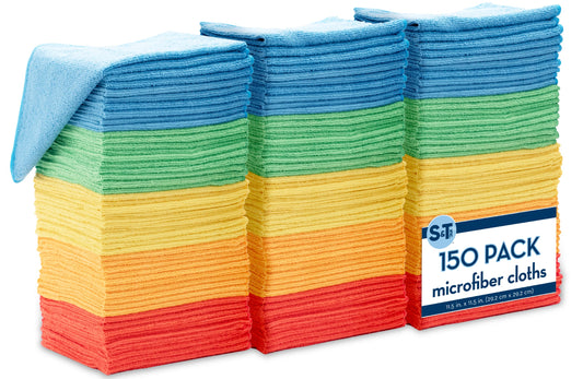S&T INC. 100 Pack Microfiber Cleaning Cloth, Bulk Towels for Home, Reusable Microfiber Towels for Cars, Cleaning Rags, Assorted, 11.5 Inches x 11.5 Inches, 100 Count