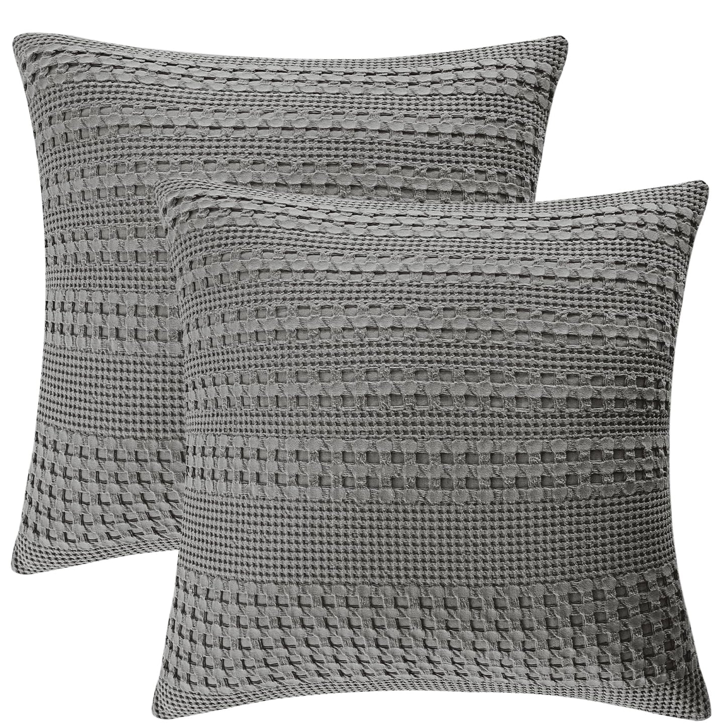 PHF 100% Cotton Waffle Weave Euro Sham Covers, 2 Pack 26" x 26" Bed Pillow Covers for Elegant Home Decor, No Filling, Luxury Aesthetic Soft Euro Pillow Cases for Bed, Dark Grey