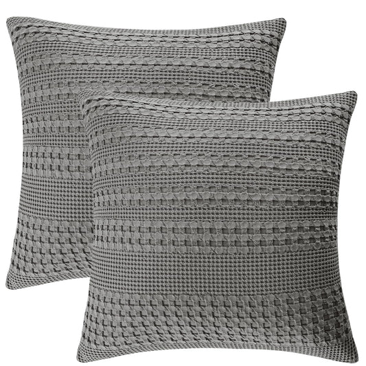 PHF 100% Cotton Waffle Weave Euro Sham Covers, 2 Pack 26" x 26" Bed Pillow Covers for Elegant Home Decor, No Filling, Luxury Aesthetic Soft Euro Pillow Cases for Bed, Dark Grey