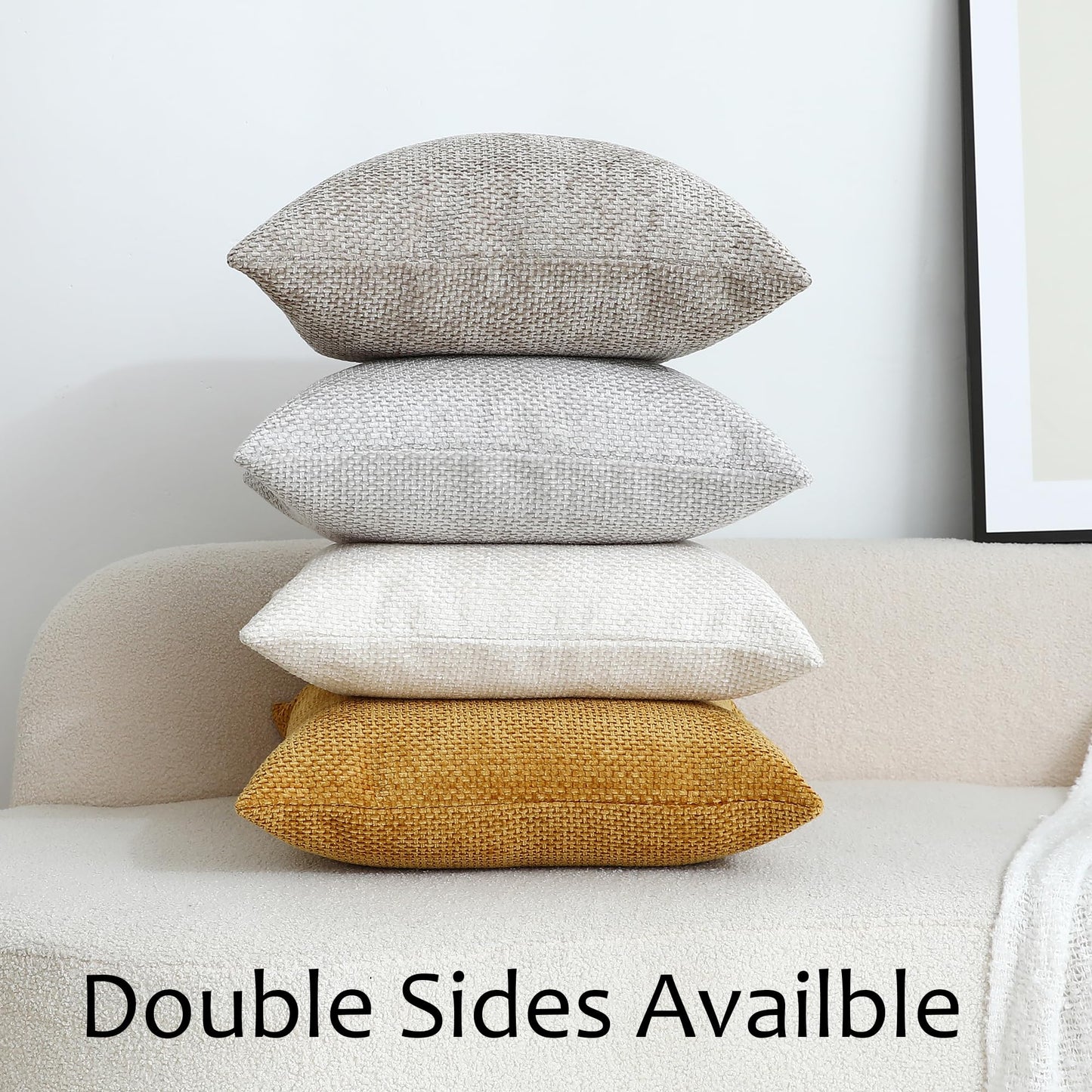 Stellhome Pack of 2 Woven Textured Decorative Throw Pillow Covers Soft Chenille Accent Luxury Cushion Cases for Living Room Couch Bed Sofa Farmhouse Boho Home, 20x20 inch, Cream